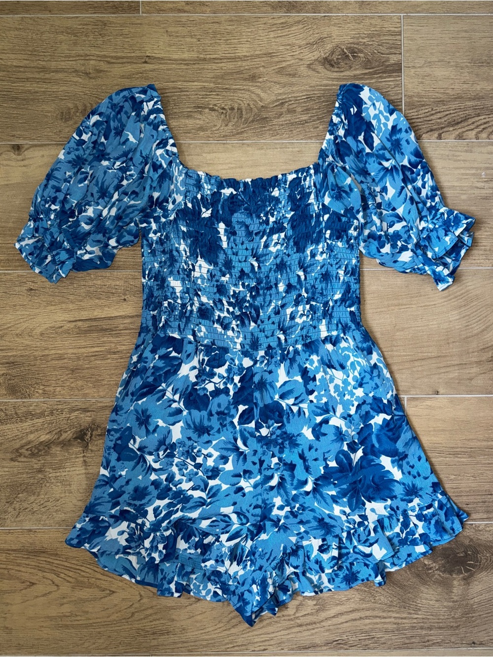 Winston White Blue Floral Smocked Romero Romper